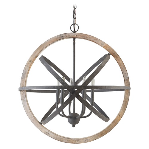Bluffton 28.50-Inch Orb Pendant in Iron & Wood by Capital Lighting