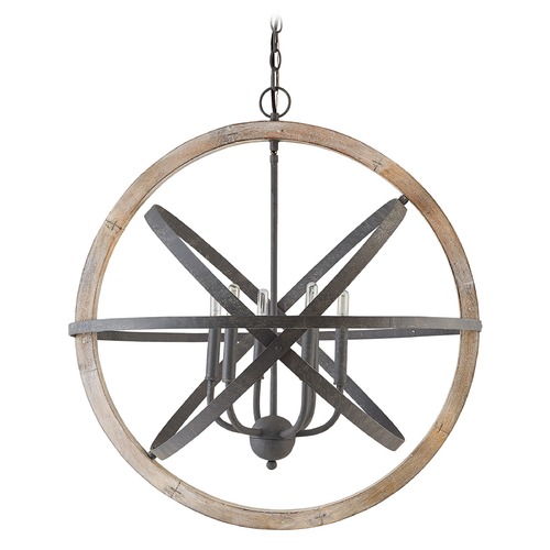 Capital Lighting Bluffton 28.50-Inch Orb Pendant in Iron & Wood by Capital Lighting 330561IW