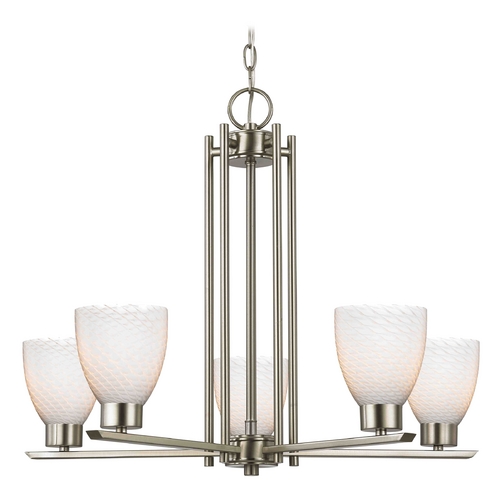 Design Classics Lighting Chandelier with White Glass in Satin Nickel - 5-Lights 1120-1-09 GL1020MB