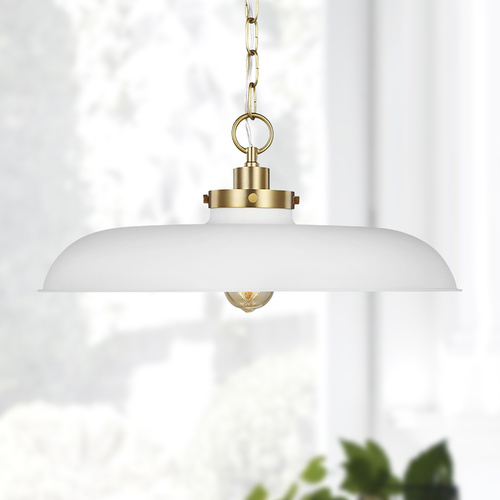 Visual Comfort Studio Collection Chapman & Meyers 20-Inch Wellfleet White & Brass Shallow Dome Pendant by Visual Comfort Studio CP1231MWTBBS