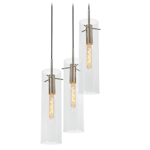 Afx Lighting Vista Satin Nickel Multi-Light Pendant with Cylindrical Shade