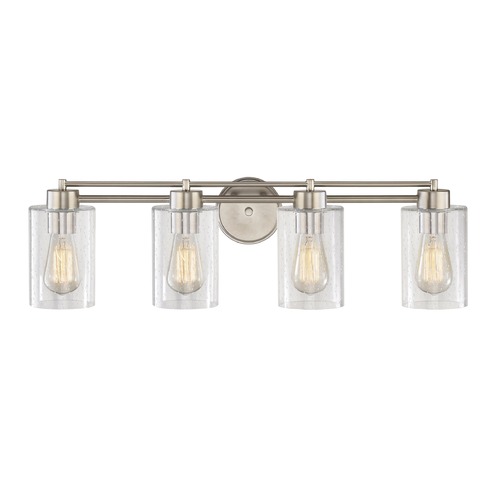 Seeded Glass Bathroom Light Satin Nickel 4 Lt