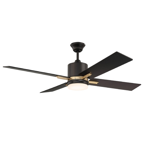 Craftmade Lighting Teana Flat Black & Satin Brass LED Ceiling Fan by Craftmade Lighting TEA52FBSB4