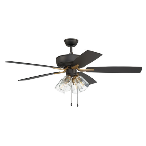 Craftmade Lighting Pro Plus 104 Flat Black & Satin Brass LED Ceiling Fan by Craftmade Lighting P104FBSB5-52BWNFB