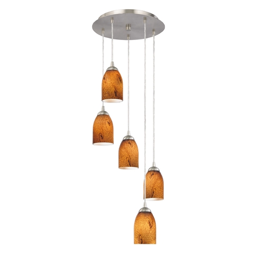 Adjustable Multi-Light Pendant Light with Bell Art Glass
