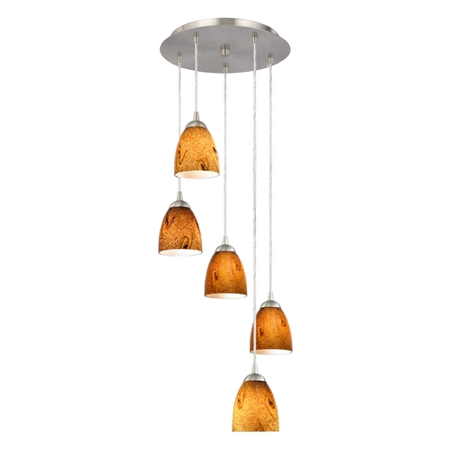 Contemporary Multi-Light Pendant with Art Glass and Five Lights