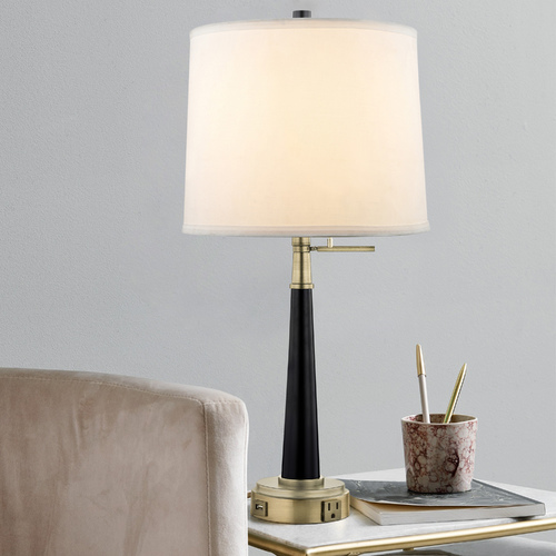 Design Classics Lighting Design Classics Menali Bronze and Ebony Desk Lamp with White Linen Drum Shade DCL 8003-1-740/502 SH7210
