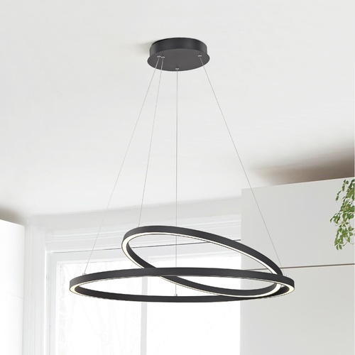 Modern 32-Inch LED Double Ring Pendant Light Black Finish