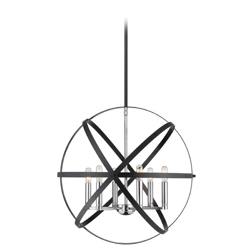 Z-Lite Cavallo Hammered Black & Chrome Pendant by Z-Lite 463-24HBK-CH