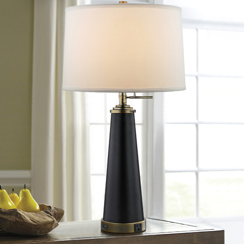 Design Classics Lighting Design Classics Menali Bronze and Ebony Table Lamp with White Linen Drum Shade DCL 6990-1-740/502 SH7212