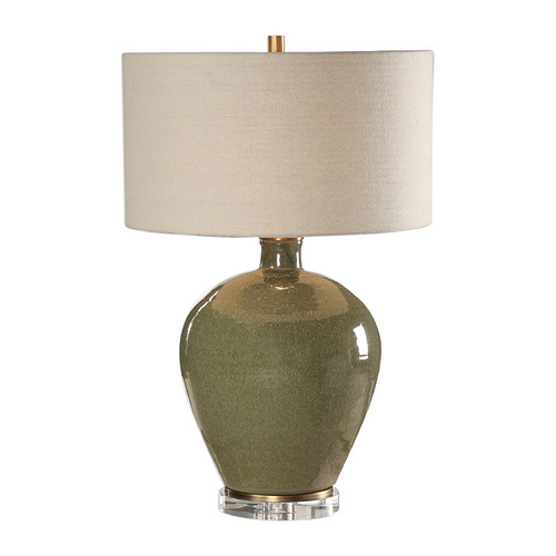 Uttermost Lighting The Uttermost Company Elva Distressed Emerald Green Glaze & Antique Brass Table Lamp with Drum Shade 27759