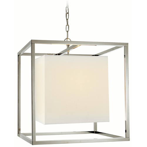 Visual Comfort Signature Collection Visual Comfort Signature Collection Caged Polished Nickel Pendant Light with Square Shade SC5160PN-L