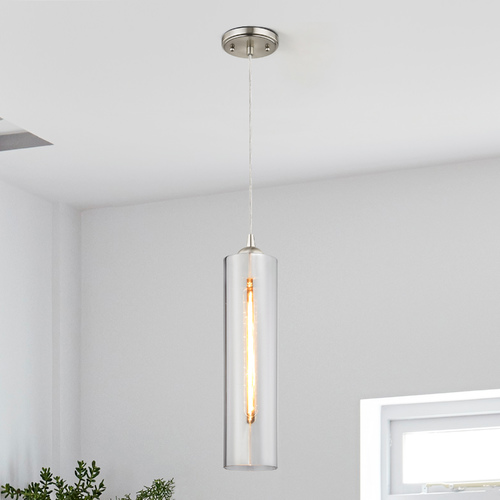Satin Nickel Mini-Pendant with Smoke Glass