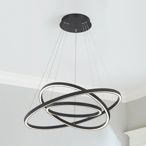 Design Classics Lighting Circ-Trio Triple Ring LED Chandelier in Black by Design Classics 1938-BK
