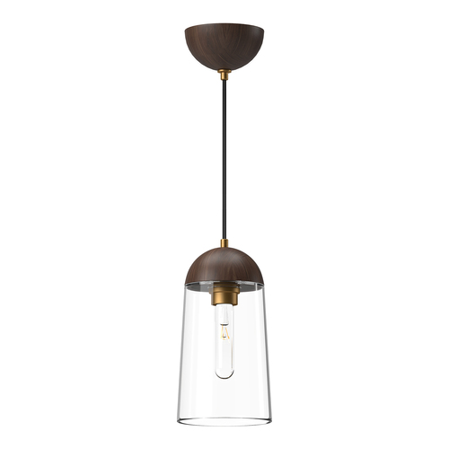 Alora Lighting Emil Aged Gold & Walnut Mini-Pendant Light with Cylindrical Shade