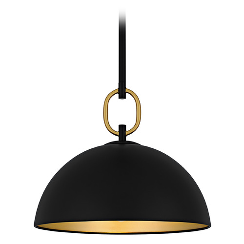 Quoizel Lighting Cleo Matte Black & Gold Pendant Light with Bowl / Dome Shade