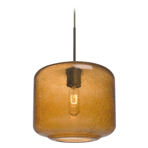 Besa Lighting Amber Seeded Glass Pendant Light Bronze Niles by Besa Lighting 1JT-NILES10AM-BR