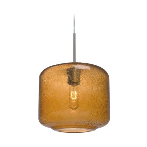 Besa Lighting Amber Seeded Glass Pendant Light Satin Nickel Niles by Besa Lighting 1JT-NILES10AM-SN