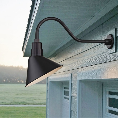 Recesso Lighting by Dolan Designs Black Gooseneck Barn Light with 12-Inch Scoop Shade BL-ARMQ-BLK/BL-SHD12S-BLK