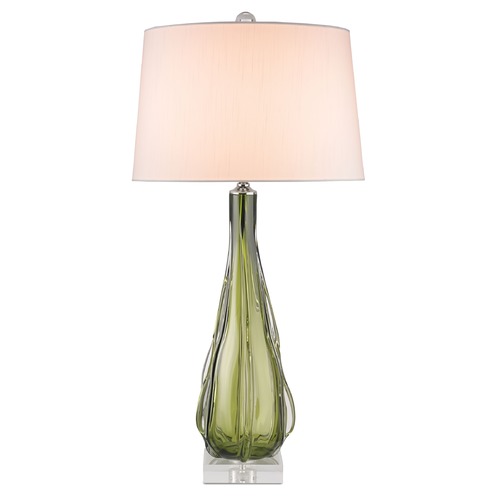 Currey and Company Lighting Zephyr Green / Clear Table Lamp with Drum Shade