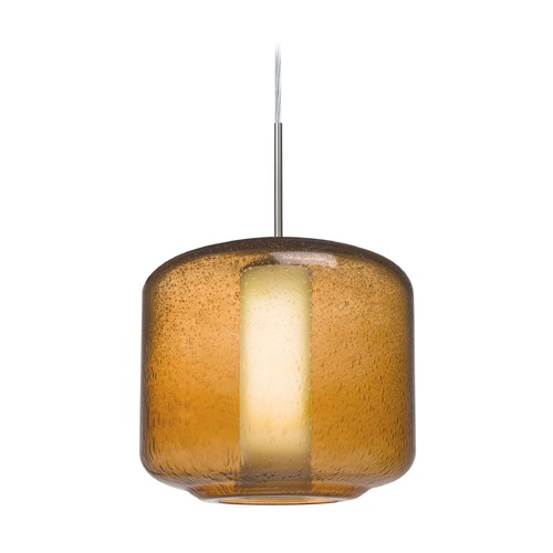 Besa Lighting Amber Seeded Glass Pendant Light Satin Nickel Niles by Besa Lighting 1JT-NILES10AO-SN