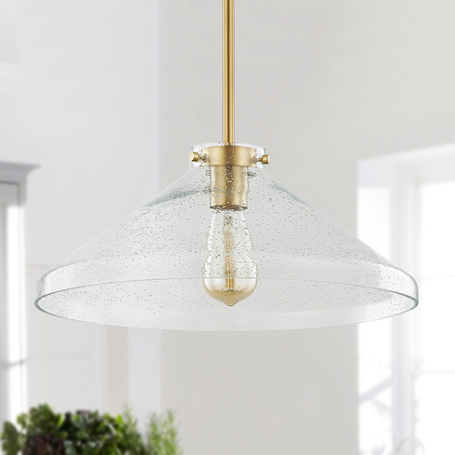Design Classics Lighting Design Classics Pacific Satin Brass Pendant Light with Clear Seeded Glass Shade 1907-12