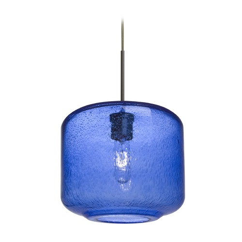 Besa Lighting Blue Seeded Glass Pendant Light Bronze Niles by Besa Lighting 1JT-NILES10BL-BR