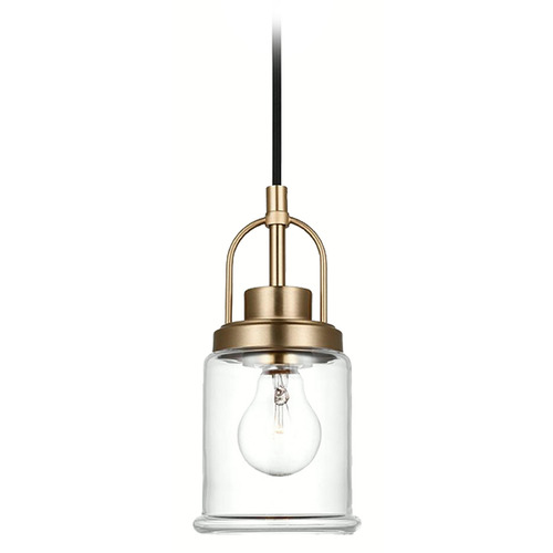 Visual Comfort Studio Collection Visual Comfort Studio Collection Anders Satin Brass Mini-Pendant Light with Cylindrical Shade 6544701-848