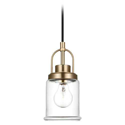 Visual Comfort Studio Collection Anders Satin Brass Mini-Pendant Light with Cylindrical Shade