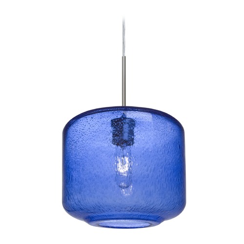 Besa Lighting Blue Seeded Glass Pendant Light Satin Nickel Niles by Besa Lighting 1JT-NILES10BL-SN