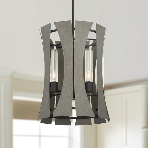Eurofase Lighting Pennino Matte Black with Grey Wood LED Chandelier by Eurofase Lighting 38163-012