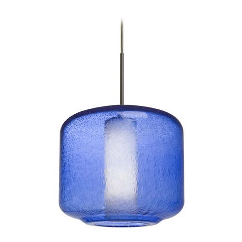 Blue Seeded Glass Pendant Light Bronze Niles by Besa Lighting
