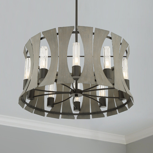 Eurofase Lighting Pennino Matte Black with Grey Wood LED Chandelier by Eurofase Lighting 38164-019