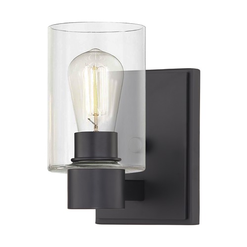 Design Classics Lighting Vashon Matte Black Wall Sconce with Clear Cylinder Glass 2101-07 GL1040C