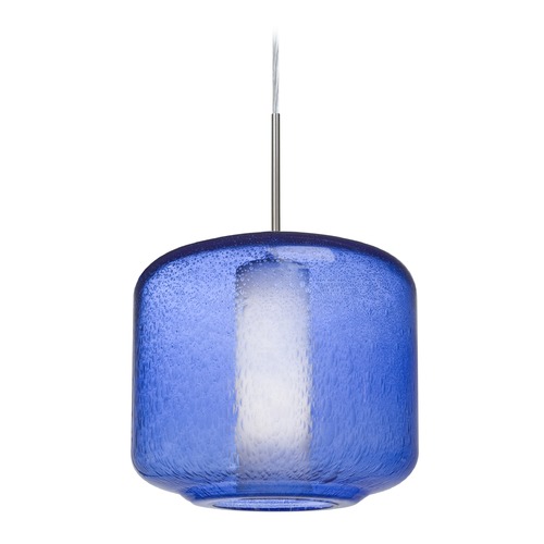 Besa Lighting Blue Seeded Glass Pendant Light Satin Nickel Niles by Besa Lighting 1JT-NILES10BO-SN