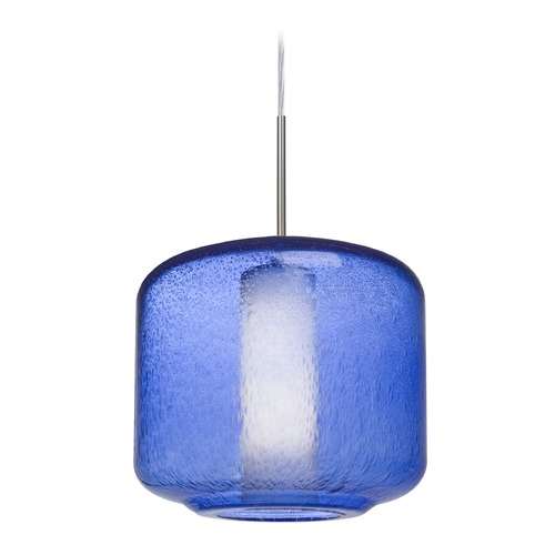 Blue Seeded Glass Pendant Light Satin Nickel Niles by Besa Lighting
