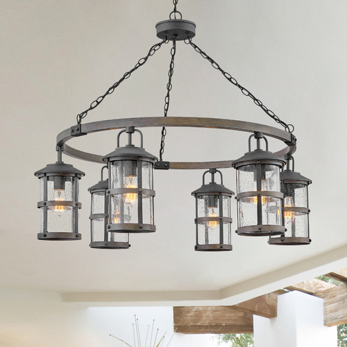 Lakehouse 42-Inch Aged Zinc & Driftwood Grey Outdoor Chandelier by Hinkley Lighting