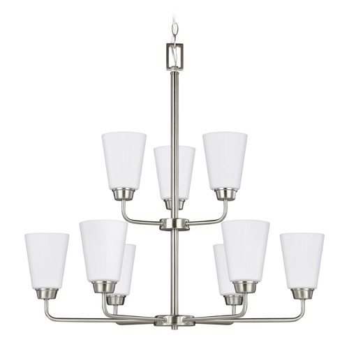 Generation Lighting Kerrville 9 Lt. Brushed Nickel Two-Tier Chandelier With Etched Glass 3115209-962