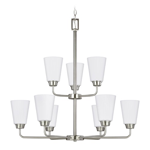 Generation Lighting Kerrville 9-Light Brushed Nickel Chandelier With Etched Glass by Generation Lighting 3115209-962