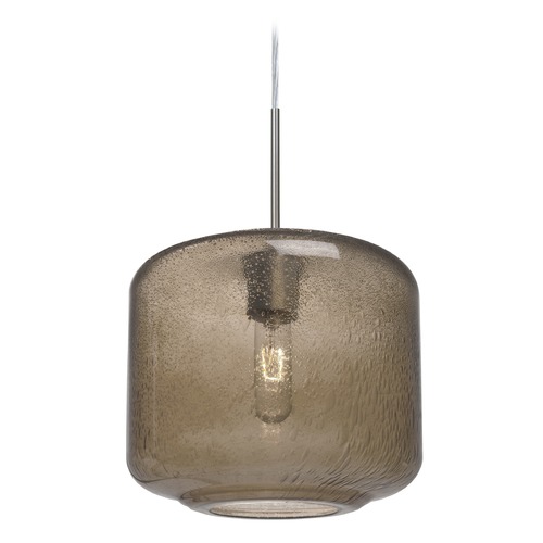 Besa Lighting Smoke Seeded Glass Pendant Light Satin Nickel Niles by Besa Lighting 1JT-NILES10SM-SN