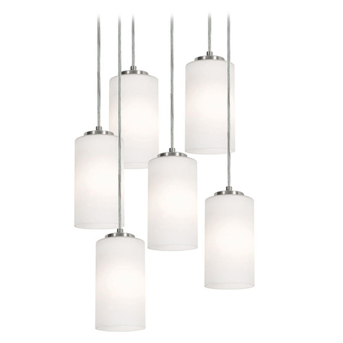 Afx Lighting Leo Satin Nickel Multi-Light Pendant with Cylindrical Shade