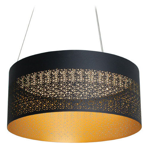 Afx Lighting Ash Black & Gold LED Pendant Light with Drum Shade
