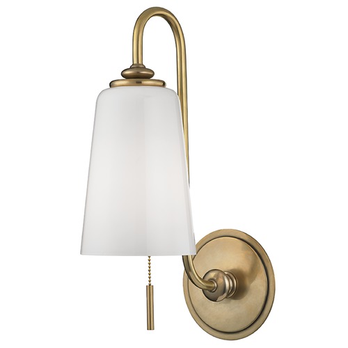 Glover Switched Pull Chain Sconce in Aged Brass by Hudson Valley Lighting