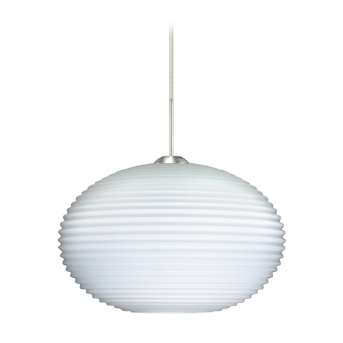 Besa Lighting Modern Pendant Light Ribbed Glass Satin Nickel by Besa Lighting 1JT-491307-SN