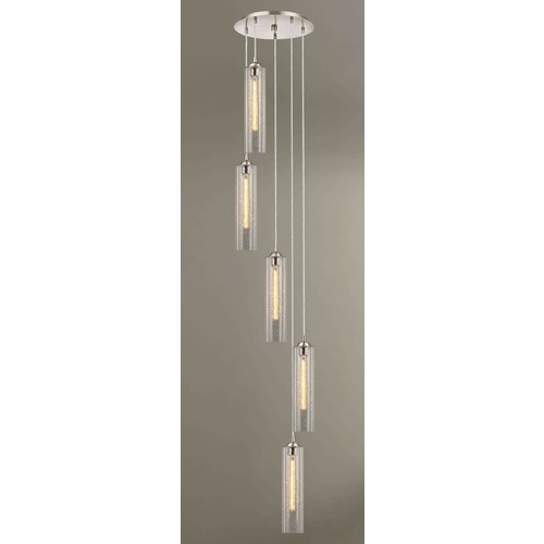 Satin Nickel Multi-Light Pendant with Seeded Glass 5 Lt
