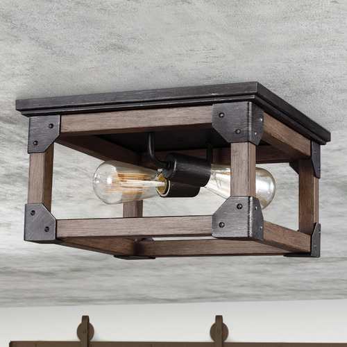 Generation Lighting Dunning 13.50-Inch Flush Mount in Stardust  &  Oak by Generation Lighting 7513302-846