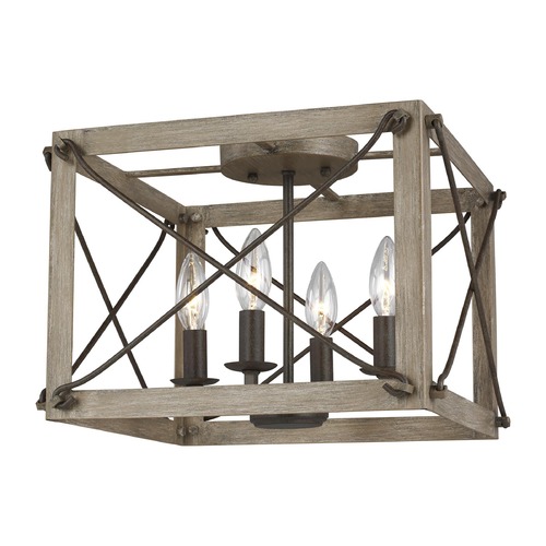 Thornwood Washed Pine & Weathered Iron Semi-Flush Mount by Visual Comfort Studio