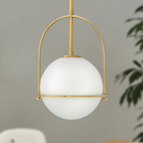 Hinkley Somerset 11.5-Inch Pendant in Heritage Brass with Etched Opal Glass 3407HB
