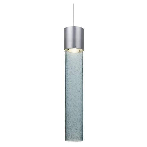 Blue Seeded Glass LED Pendant Light Satin Nickel Wanda by Besa Lighting