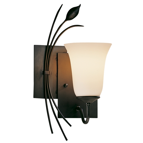 Hubbardton Forge Lighting Sconce Wall Light with White Glass in Dark Smoke Finish 205122-SKT-LFT-07-GG0035